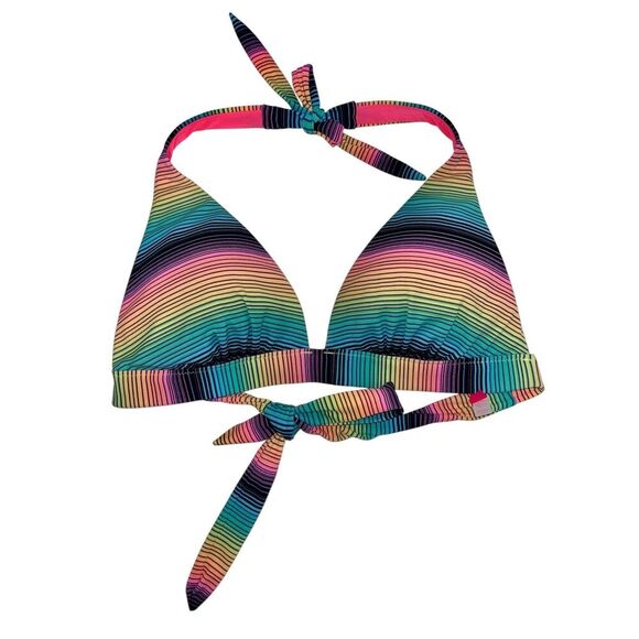 Victoria's Secret Women's Pinstripe Tie Up Halter Strap Bikini Top Size Large - Picture 1 of 4